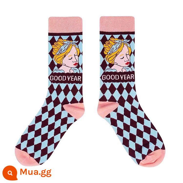 Crazysocks Dice Hộp quà ma thuật Magic Retro Cat Sweet Cartoon Mock Women's Men's Man Women - Cô gái tóc vàng hình thoi nhỏ