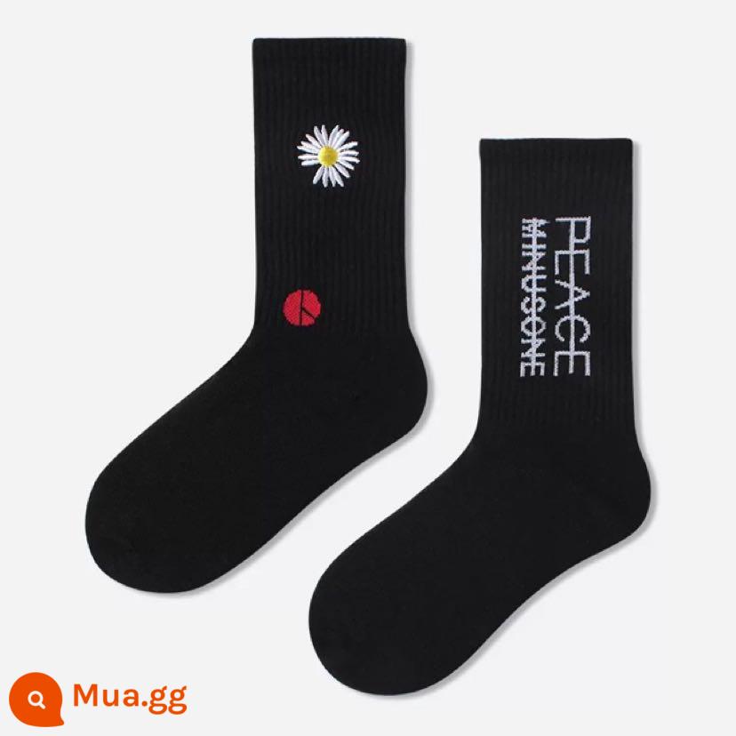 CrazySocks GD cùng phong cách trực tuyến mùa thu và mùa đông phần mỏng thể thao phù hợp với xu hướng đường phố tất nam và nữ ống giữa - Thêu logo đen 35-42