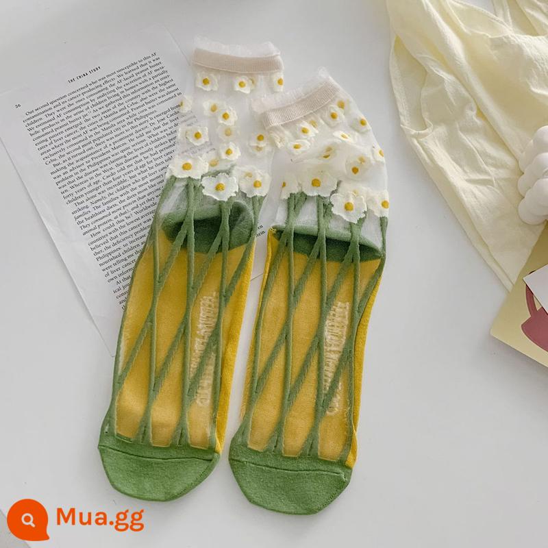 CrazySox tất mỏng mùa thu tất dài đến bắp chân hoa hình thoi dòng hoa Cassette tất dài đến bắp chân đang là xu hướng - cúc vàng xanh