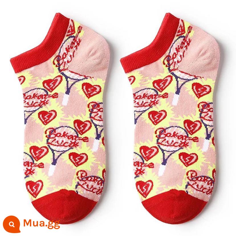 CrazySocks Mùa Thu Đông Kẻ Sọc Mới Mèo Vô Hình Tất Thể Thao Đa Năng Xu Hướng Đường Phố Nam Nữ Cotton - Vợt tình yêu màu hồng 35-40 yard