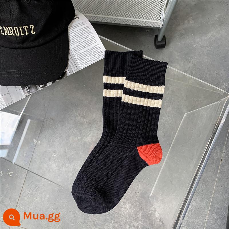 Vớ CrazySox Vớ thể thao kẻ sọc dày cho nữ Vớ ống giữa cotton dày kim ins hợp thời trang đường phố Nhật Bản vớ bong bóng - sọc đen trắng