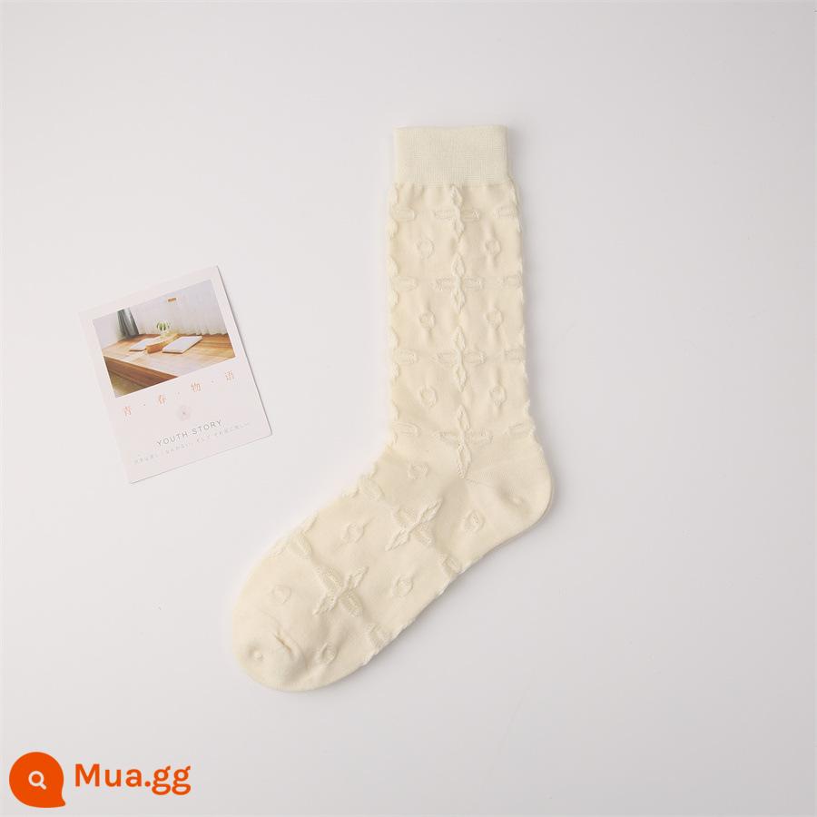 Vớ CrazySox mùa xuân và mùa hè của phụ nữ màu xanh lá cây thủy triều vớ giữa ống ba chiều hoa văn đậm hoa văn chéo vớ bong bóng - Trắng