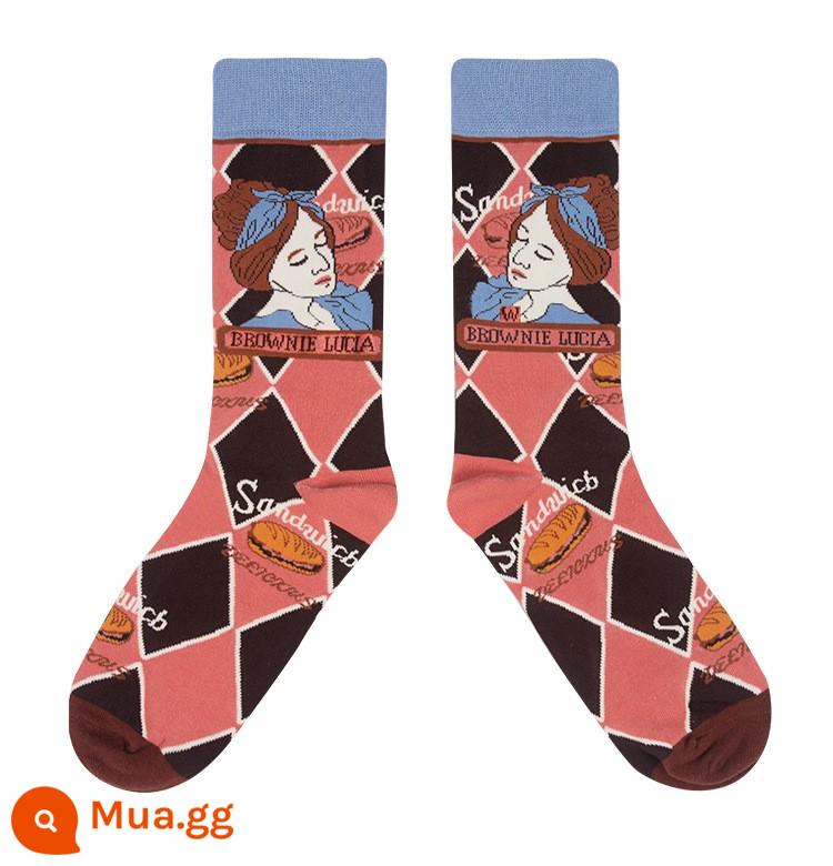 Crazysocks Dice Hộp quà ma thuật Magic Retro Cat Sweet Cartoon Mock Women's Men's Man Women - Cô gái tóc nâu kim cương lớn