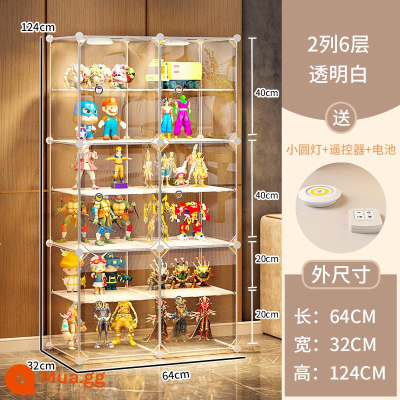 Mô Hình Lego Tủ Trưng Bày Hộp Bảo Quản Giả Kính Acrylic Trong Suốt Trang Trí Mô Hình Tủ Đồ Chơi Tủ Đỡ - [Nâng cấp lên thế hệ thứ 2] 2 cột 6 lớp ☛Tấm cửa siêu trong suốt❤ Tặng kèm 2 bộ đèn điều khiển từ xa (bao gồm pin)