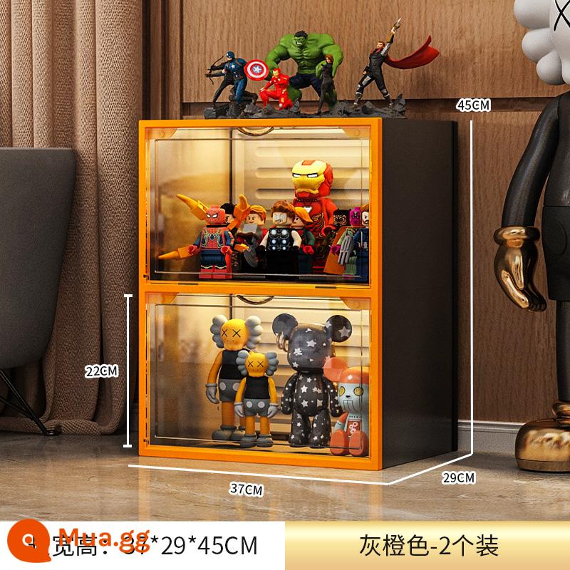 Mô Hình Lego Tủ Trưng Bày Mô Hình Đặt Đồ Chơi Hộp Bảo Quản Giả Acrylic Trong Suốt Nhà Giá Đỡ Khối Xây Tủ - Tủ trưng bày để bàn 2 ngăn (xám cam)