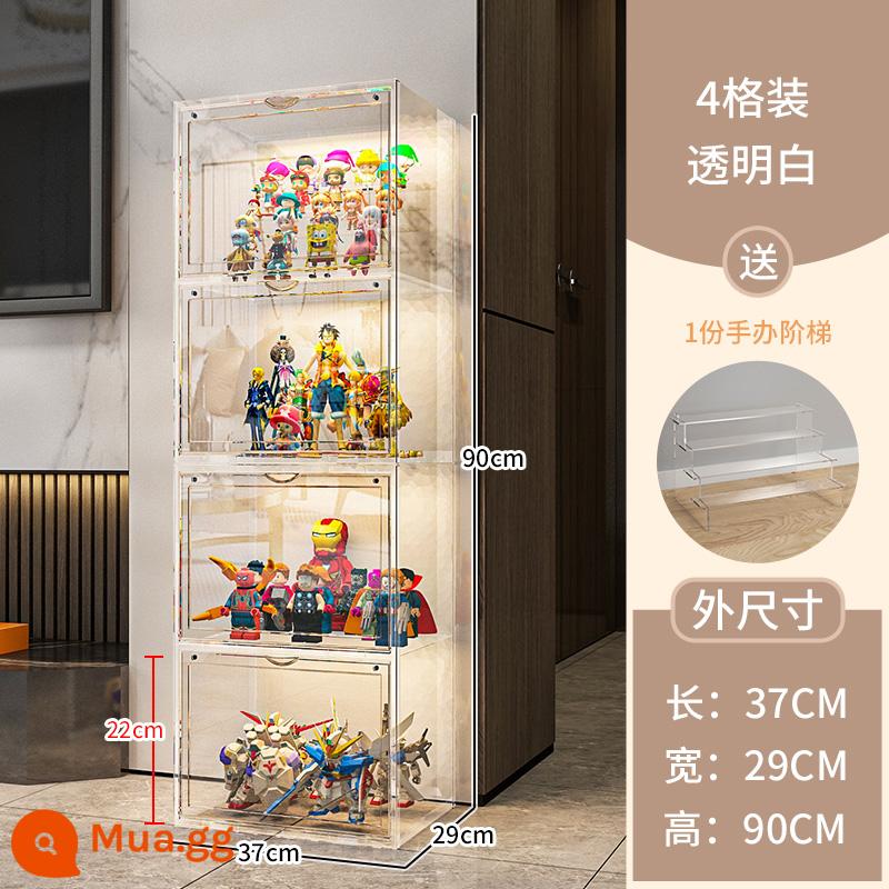 Mô Hình Lego Tủ Trưng Bày Mô Hình Đặt Đồ Chơi Hộp Bảo Quản Giả Acrylic Trong Suốt Nhà Giá Đỡ Khối Xây Tủ - 4 lưới [độ trong suốt cao thế hệ thứ hai] với 1 bước + keo mô hình