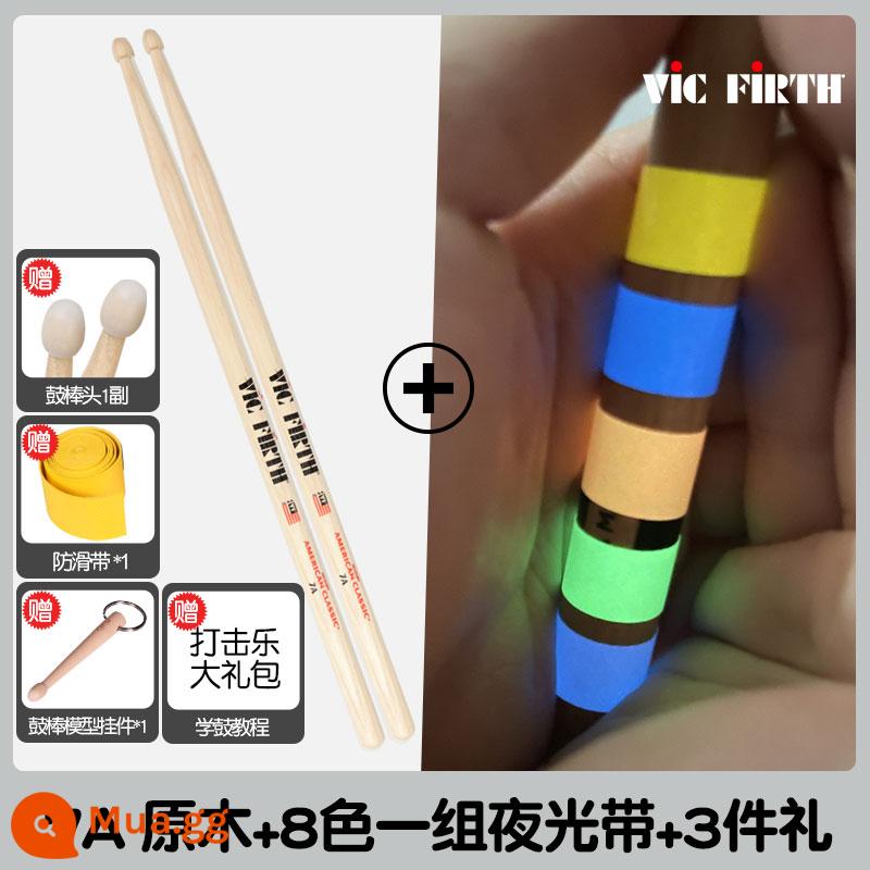 Cần trống Vic Firth do Mỹ sản xuất 5A 7A 5B gỗ óc chó phong trống jazz chữ ký búa dùi trống VF - Gỗ 7A + Dải dạ quang