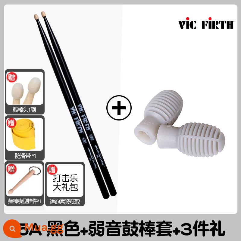 Cần trống Vic Firth do Mỹ sản xuất 5A 7A 5B gỗ óc chó phong trống jazz chữ ký búa dùi trống VF - Bộ dùi trống + câm 5A màu đen