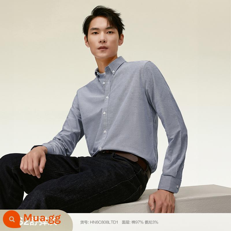 [100% Cotton] Áo Sơ Mi Đậu Đỏ Nam Dài Tay Mùa Xuân Mới Phong Cách Doanh Nhân Sọc Oxford Áo Sơ Mi Trắng - S2 kiểu lò xo-Shu cotton thun xám