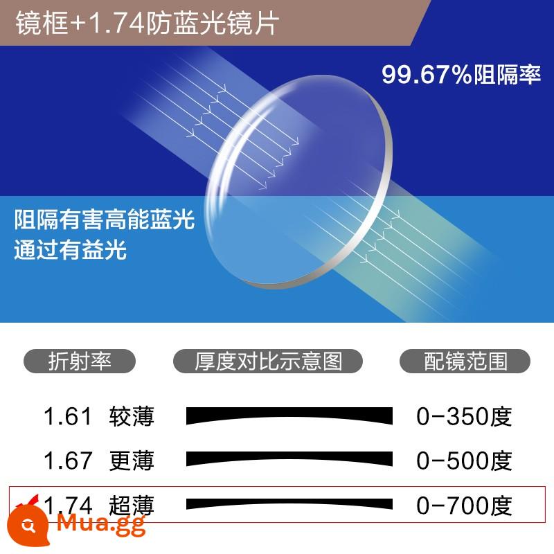 Kính không gọng nữ siêu nhẹ chống tia sáng xanh chống bức xạ chống cận thị có thể trang bị độ để bảo vệ mắt khi không trang điểm và mặt to - Khung + ống kính chống ánh sáng xanh 1.74 không khung [0-700 độ]