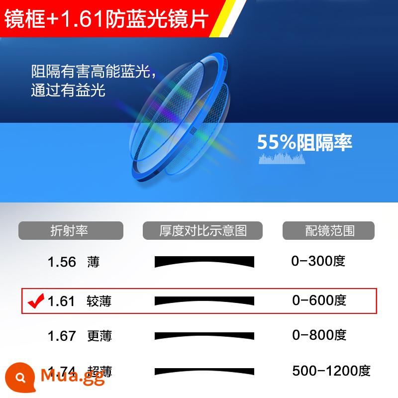 Kính cận thị titan nguyên chất nhập khẩu Đức dành cho nam với khung kính chống ánh sáng xanh và chống bức xạ bảo vệ mắt có thể được trang bị ánh sáng phẳng độ - [Gói 5] Khung + thấu kính chống ánh sáng xanh không màu 1.61 [0-500 độ]