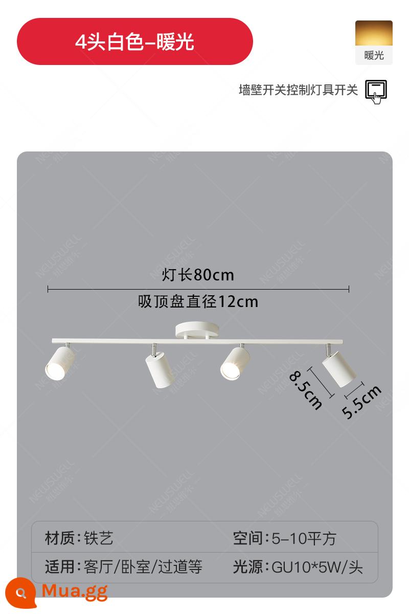 Bắc Âu Theo Dõi Ánh Sáng Đèn LED Ốp Trần Nhà Bề Mặt Gắn Downlight Âm Trần Nền Phòng Khách Nền Tường Cloakroom Nhỏ Đèn Pha - Mẫu trần 4 đầu trắng-ánh sáng ấm áp