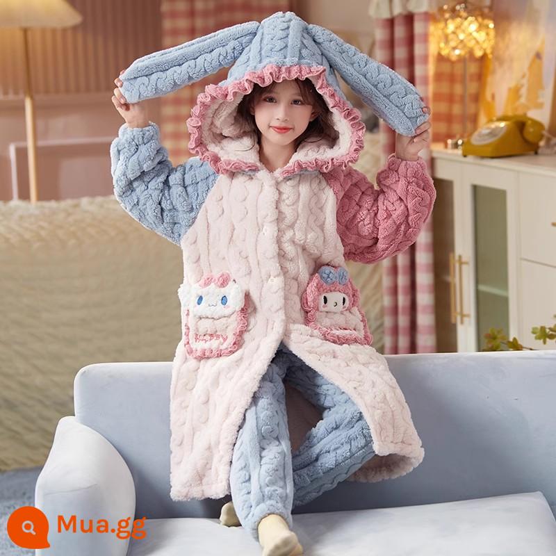 Bộ đồ ngủ flannel trẻ em mùa đông váy ngủ bé gái san hô nỉ dày phù hợp với trẻ lớn và quần áo bé gái ở nhà - 32134W[đồ ngủ + quần]