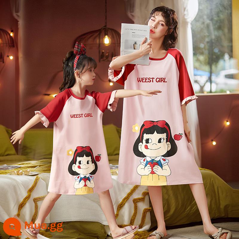 Váy ngủ bé gái cotton mùa hè ngắn tay mỏng bộ đồ ngủ trẻ em phong cách mùa hè bé gái cha mẹ con lớn công chúa phục vụ tại nhà - [Mẫu bán chạy G] 33213 mẹ con