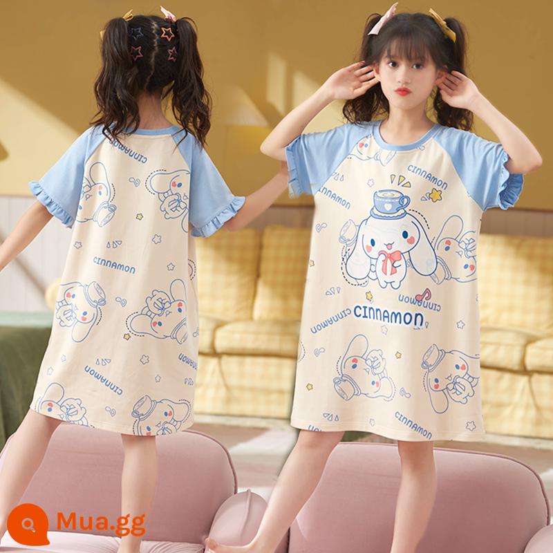 Váy ngủ bé gái cotton mùa hè ngắn tay mỏng bộ đồ ngủ trẻ em phong cách mùa hè bé gái cha mẹ con lớn công chúa phục vụ tại nhà - [Mẫu bán chạy G]31564