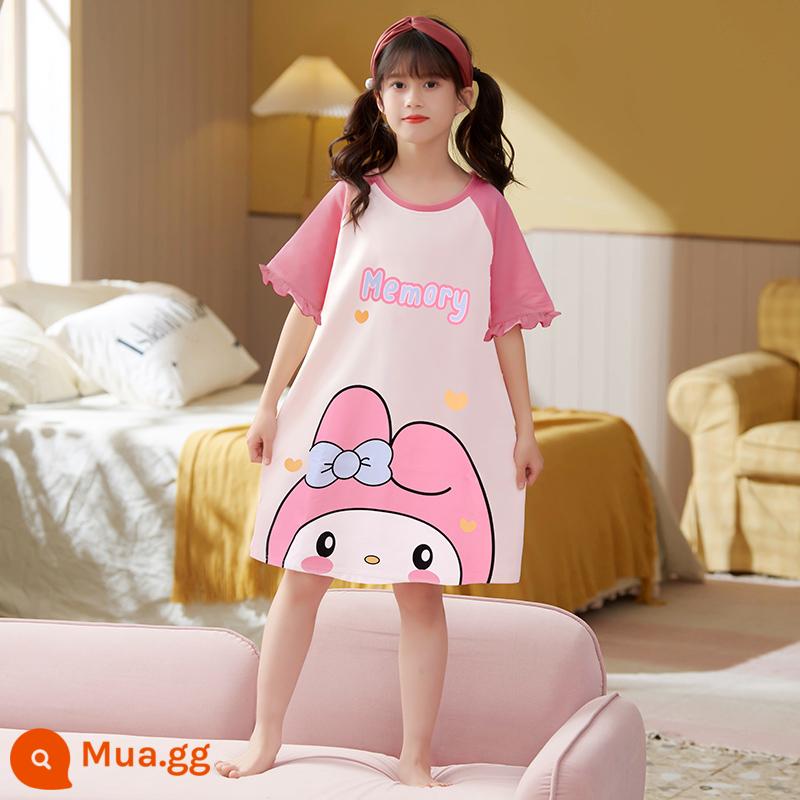 Váy ngủ bé gái cotton mùa hè ngắn tay mỏng bộ đồ ngủ trẻ em phong cách mùa hè bé gái cha mẹ con lớn công chúa phục vụ tại nhà - [Mẫu bán chạy G]31345