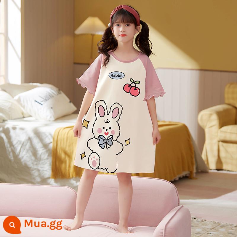 Váy ngủ bé gái cotton mùa hè ngắn tay mỏng bộ đồ ngủ trẻ em phong cách mùa hè bé gái cha mẹ con lớn công chúa phục vụ tại nhà - [Mẫu bán chạy G]31346