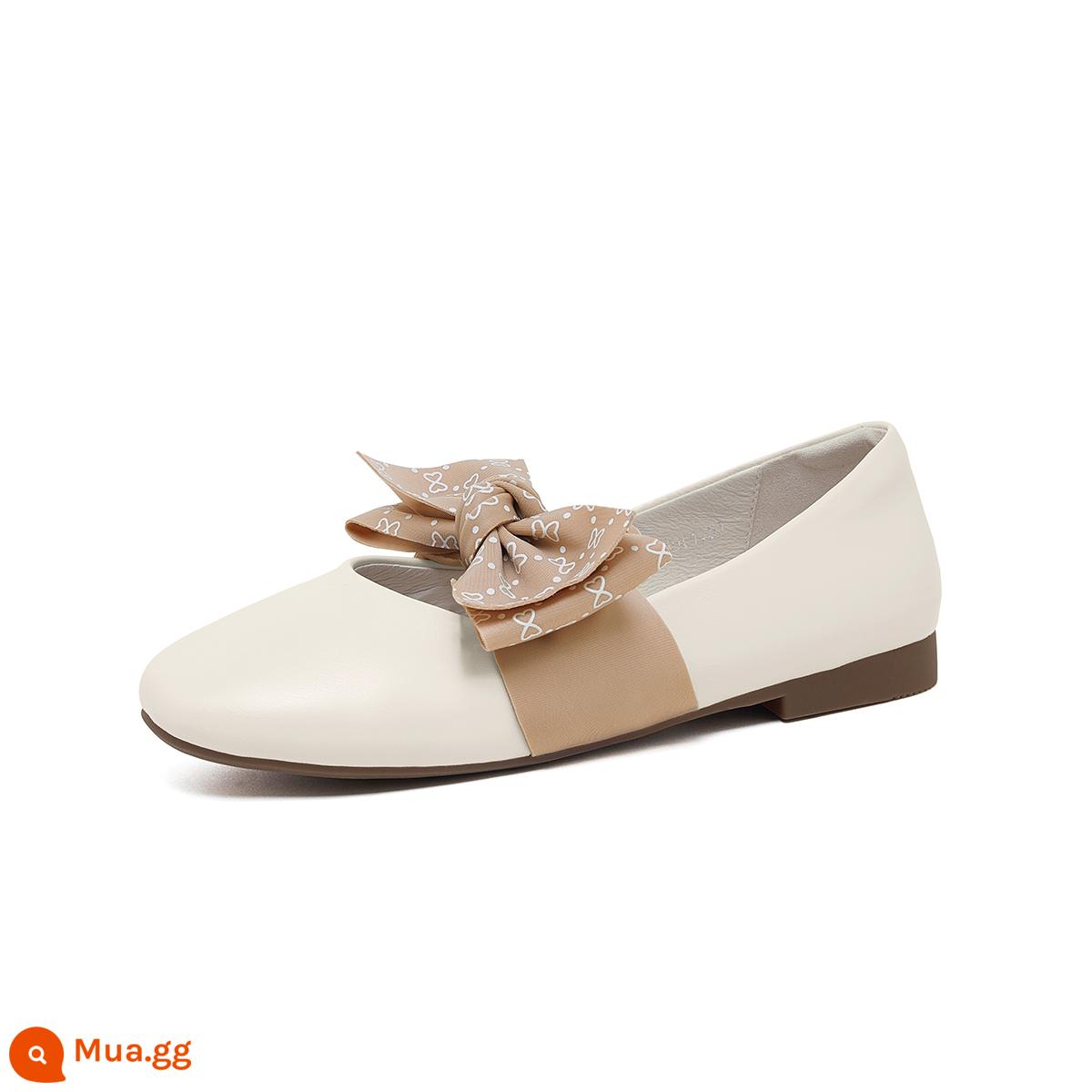 Giày Sandal Nữ Mùa Hè Mới 2023 Da Pháp Bao Đầu Gót Dày Thời Trang Mary Jane Giày Đơn Nữ - L23S007057 trắng nhạt