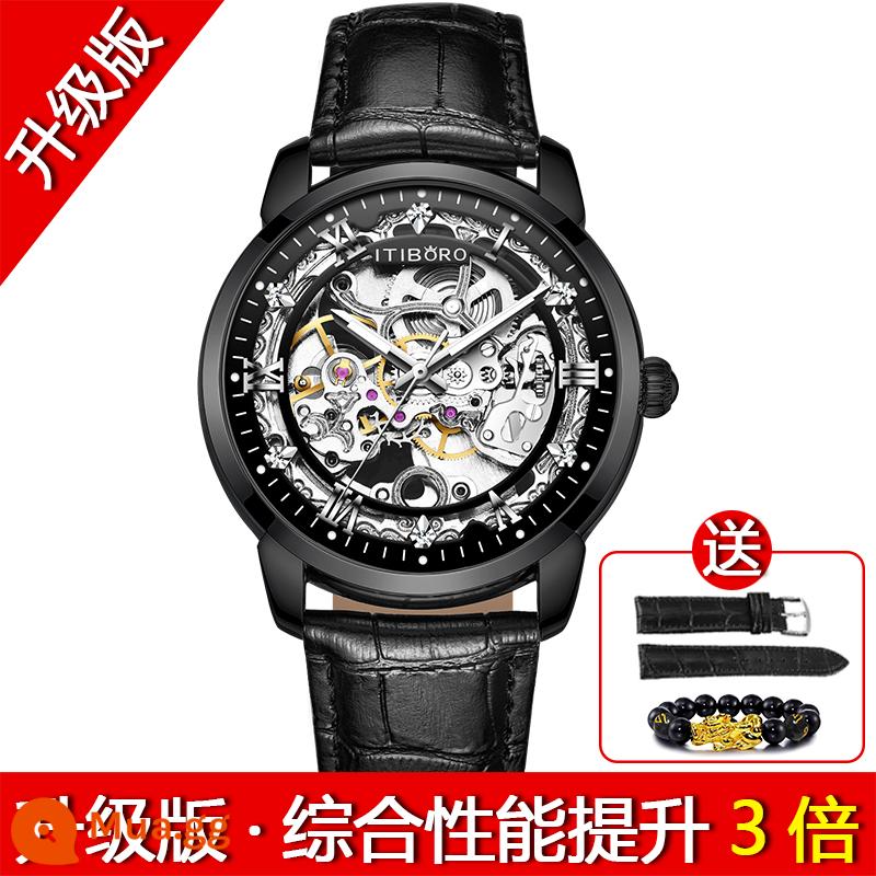 2022 Đồng Hồ Mới Nam Cơ Hoàn Toàn Tự Động Rỗng Chống Nước Dạ Quang Tourbillon Sinh Viên Thi Nam - (Phiên bản nâng cấp) Vỏ đen, mặt đen, đai đen