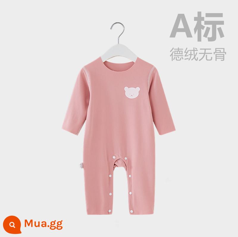 Youji Xiaobei baby de nhung jumpsuit mùa xuân, mùa thu và mùa đông dài tay sưởi ấm quần áo đáy pyjamas rompers rompers - gấu hồng