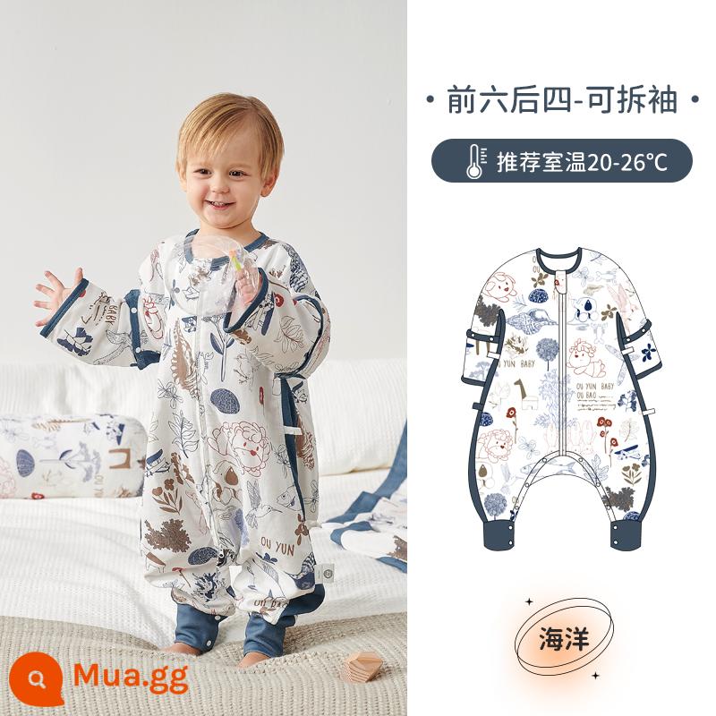 Túi ngủ cho bà bầu Châu Âu, cotton trẻ em không đổi nhiệt độ mùa xuân, mùa thu và mùa đông, chăn bông tre chống cảm lạnh - Đại dương [Xuân Thu 20-26oC] Sáu đầu và bốn cuối Bông tre