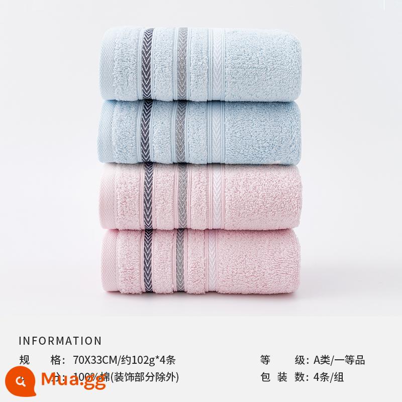 Khăn size vàng 4 gói Khăn mặt cotton tinh khiết không huỳnh quang loại A dành cho nam và nữ thấm nước và rửa mặt kết hợp khăn lớn gói gia đình - 4 gói (hồng + xanh)