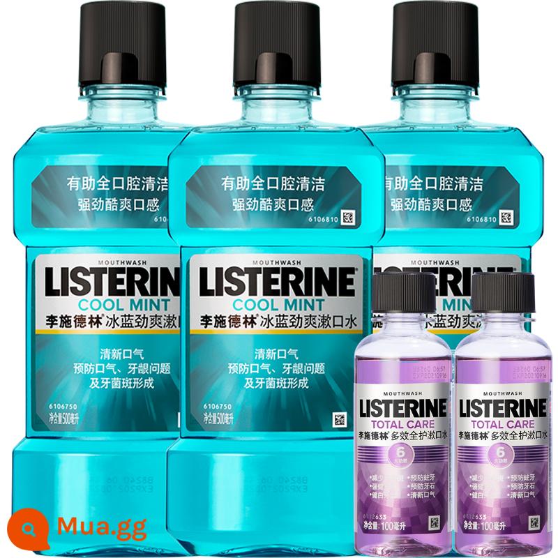 Nước súc miệng Listerine Ice Blue cho nam và nữ hơi thở thơm mát, giảm hôi miệng, hạn chế vi khuẩn, chỉnh nha 500ml x 3 chai - [Làm sạch cơ bản-cay miệng] Ice Blue 3+2