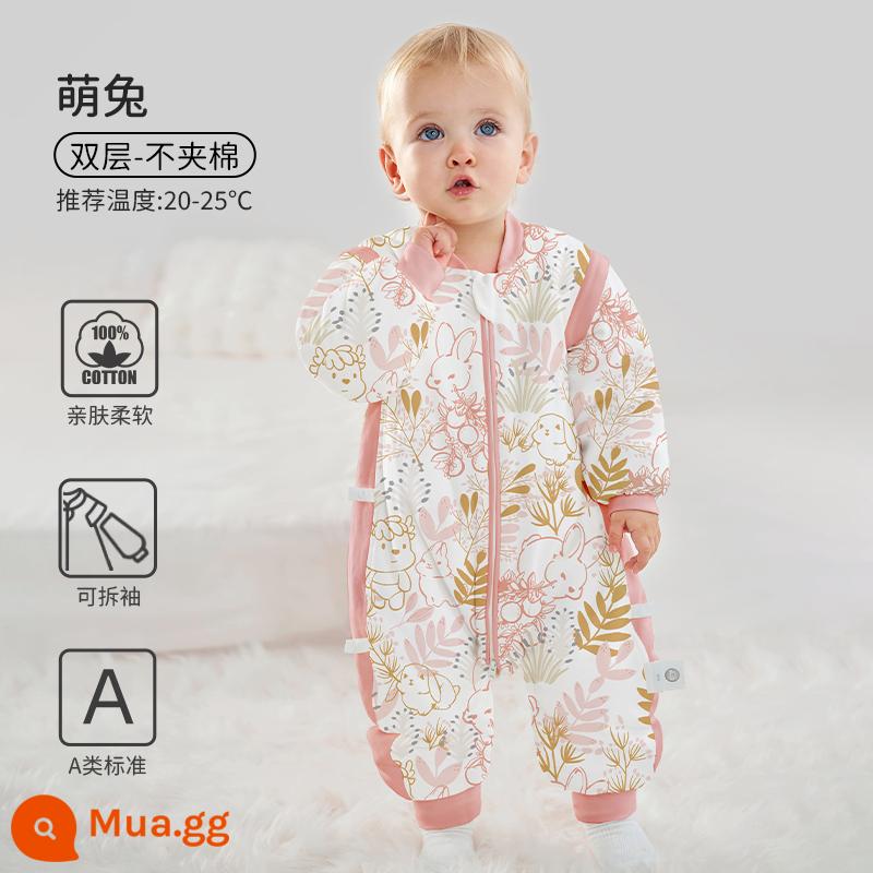 Túi ngủ cho bà bầu Châu Âu, cotton trẻ em không đổi nhiệt độ mùa xuân, mùa thu và mùa đông, chăn bông tre chống cảm lạnh - Thỏ dễ thương [Xuân thu 20-25oC] Hai lớp không chần bông