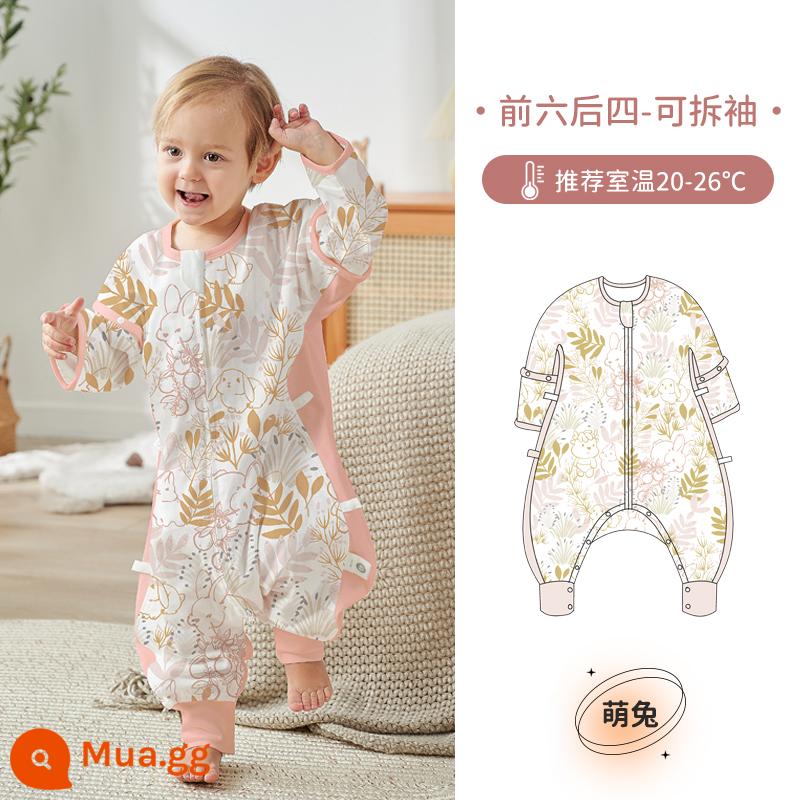 Túi ngủ cho bà bầu Châu Âu, cotton trẻ em không đổi nhiệt độ mùa xuân, mùa thu và mùa đông, chăn bông tre chống cảm lạnh - Thỏ dễ thương [Xuân Thu 20-26oC] Sáu phía trước và bốn phía sau Gạc bông tre