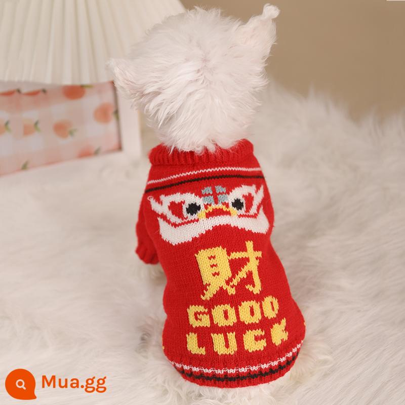 Quần áo cho chó 2022 mùa đông mới lưới mèo đỏ thú cưng Teddy Bichon Pomeranian chó nhỏ quần áo thu đông - áo len đỏ may mắn