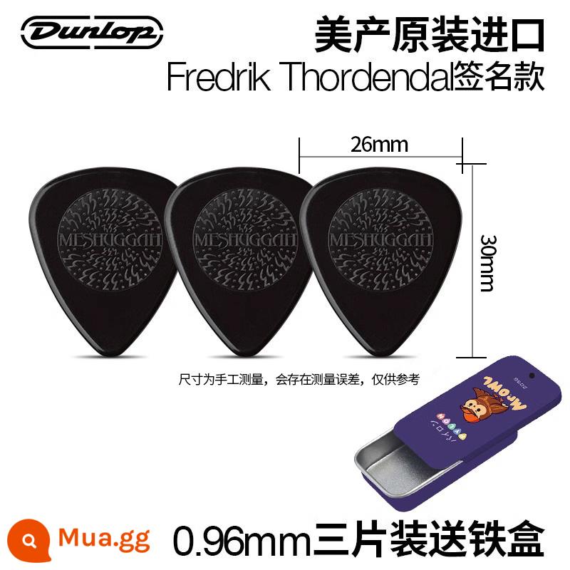 Sáu mảnh Dunlop Đàn guitar Dunlop JP Dream Theater Pick Chữ ký Bakelite Dân gian Guitar Tốc độ Chơi Jazz - [Gói ba chiếc] Mẫu chữ ký Fredrik Thordendal 0,96mm + hộp sắt miễn phí