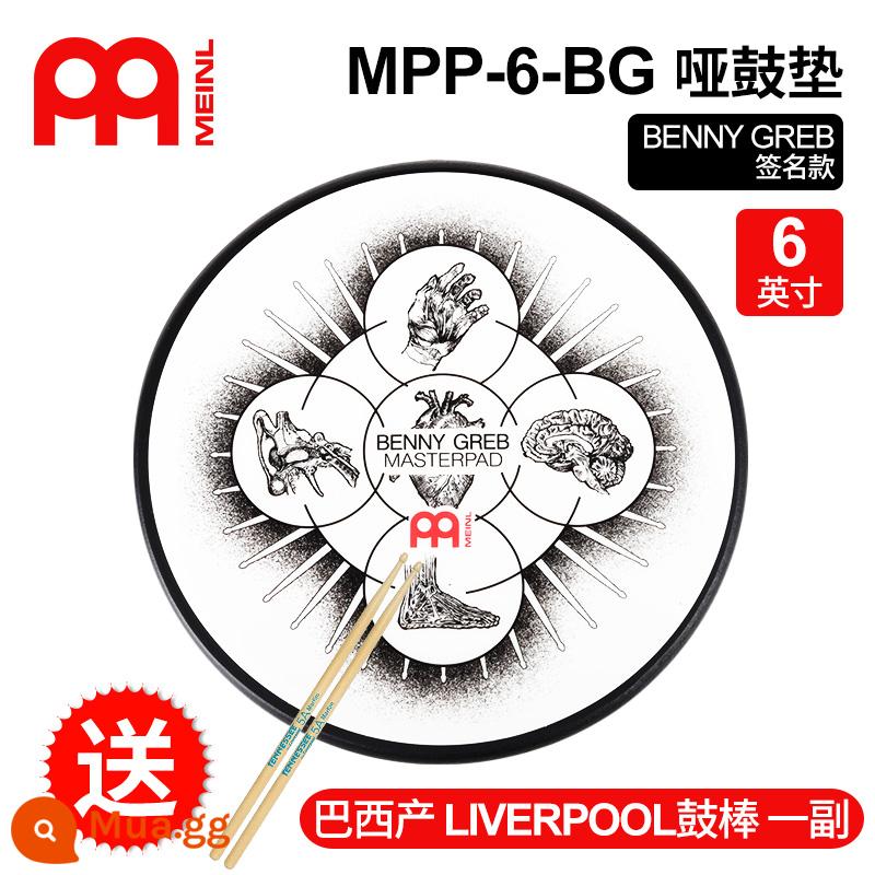 meinl Maier đệm trống câm 6 12 inch dành cho người mới bắt đầu thiết bị luyện tập trống cấp độ chơi trống phụ tấm đệm tắt tiếng yếu - Mẫu chữ ký BG 6 inch + dùi trống Brazil 5A