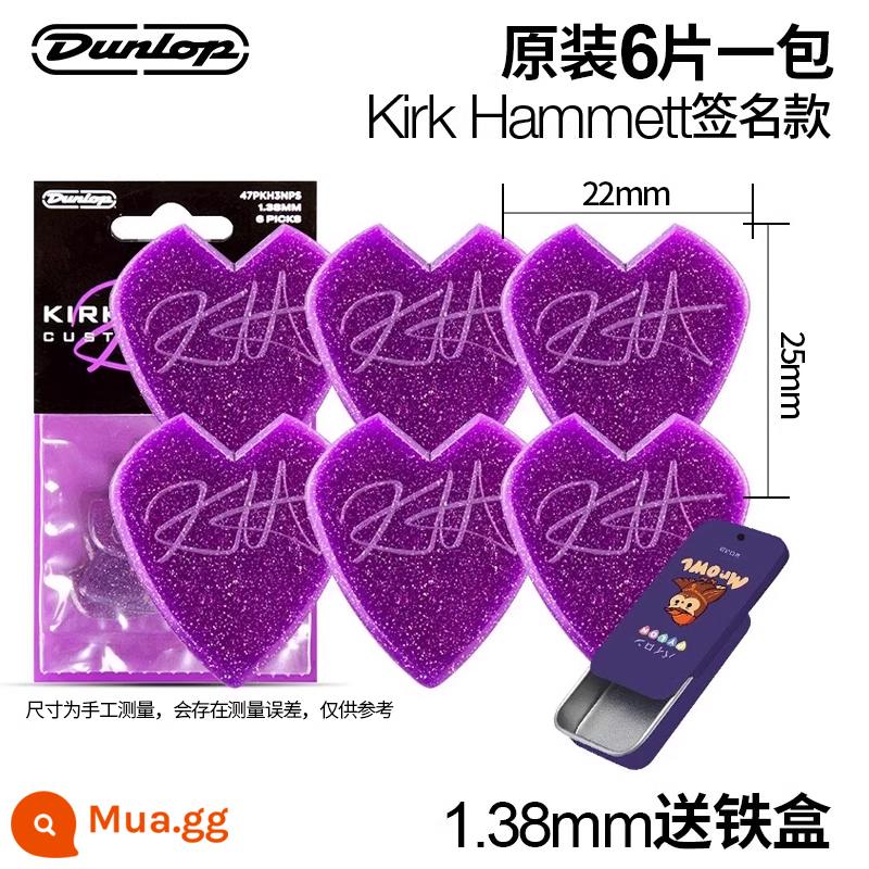 Sáu mảnh Dunlop Đàn guitar Dunlop JP Dream Theater Pick Chữ ký Bakelite Dân gian Guitar Tốc độ Chơi Jazz - [Sáu miếng mỗi gói chính hãng] Mẫu chữ ký Kirk Hammett 1,38mm + hộp sắt miễn phí