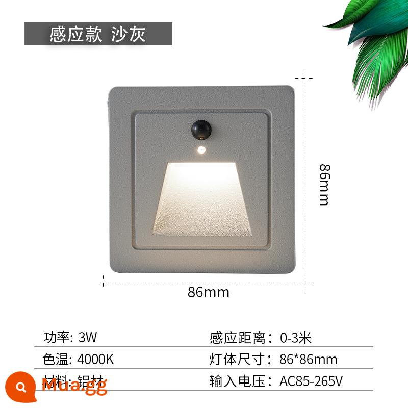 Đèn LED chân cảm ứng thông minh nhúng 86 mô hình bước cầu thang ánh sáng ban đêm ánh sáng điều khiển ánh sáng - Model cảm biến ánh sáng trung tính màu xám mờ 3W