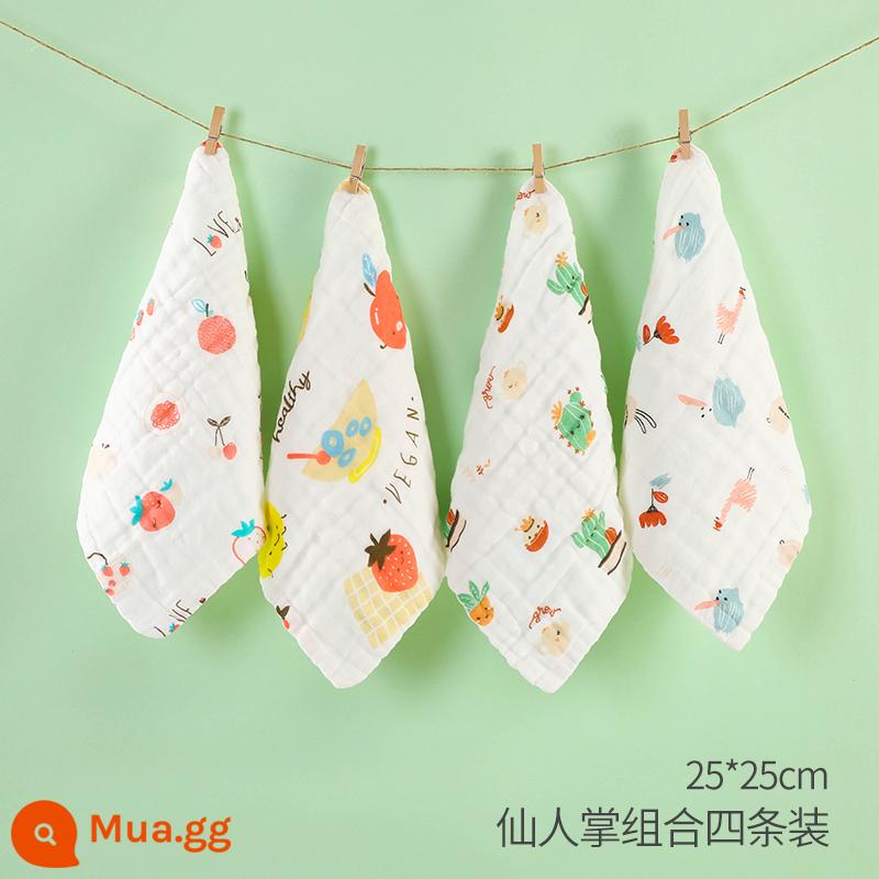 Khăn Gạc Cho Bé Khăn Rửa Mặt Cotton Nguyên Chất Khăn Thấm Nước Bọt Cho Bé Siêu Mềm Tắm Trẻ Sơ Sinh Khăn Vuông Nhỏ Khăn ợ - Khăn vuông 25x25cm dâu tây 4 gói (kháng khuẩn nâng cấp)