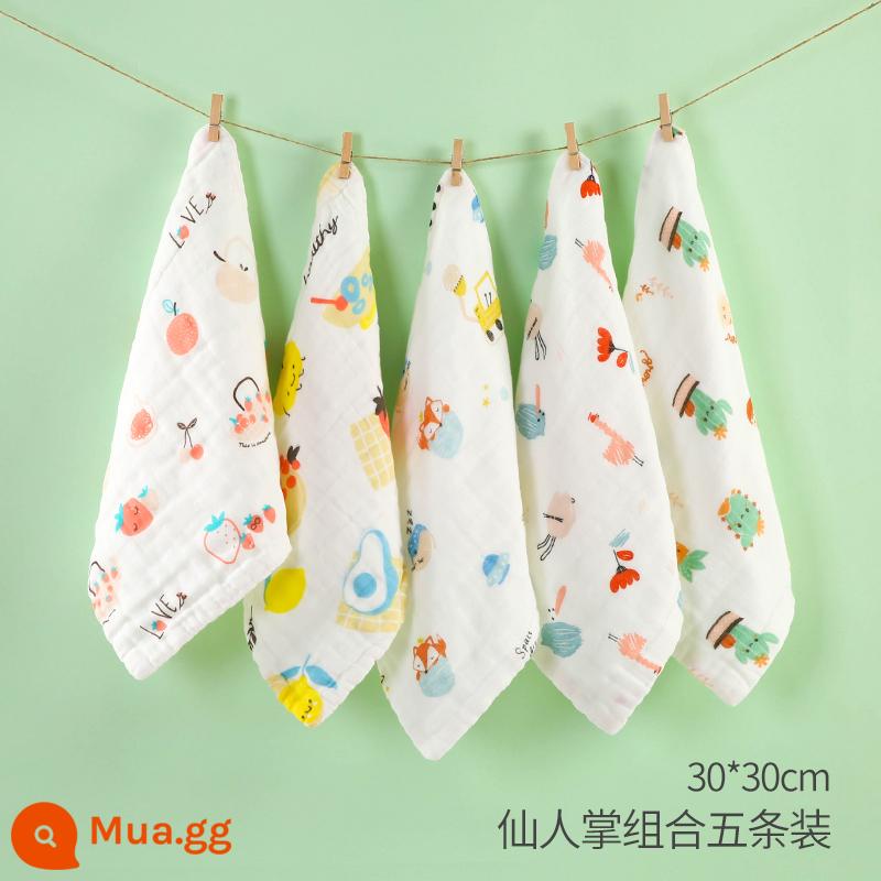 Khăn Gạc Cho Bé Khăn Rửa Mặt Cotton Nguyên Chất Khăn Thấm Nước Bọt Cho Bé Siêu Mềm Tắm Trẻ Sơ Sinh Khăn Vuông Nhỏ Khăn ợ - Dâu vuông 30x30cm [Mua 4 tặng 1, tổng cộng 5 miếng] (Nâng cấp kháng khuẩn)