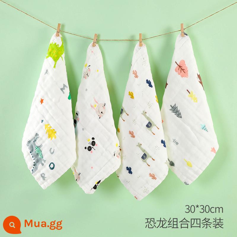 Khăn Gạc Cho Bé Khăn Rửa Mặt Cotton Nguyên Chất Khăn Thấm Nước Bọt Cho Bé Siêu Mềm Tắm Trẻ Sơ Sinh Khăn Vuông Nhỏ Khăn ợ - Khủng long khăn vuông 30x30cm [mua 4 tặng 1, tổng 5 chiếc] (nâng cấp kháng khuẩn)