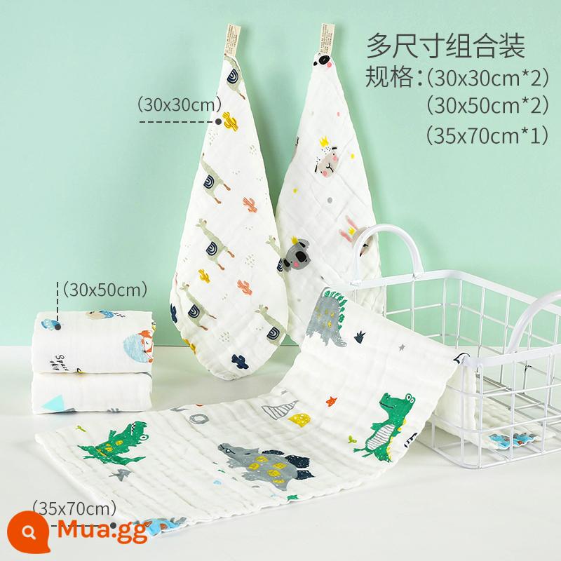 Khăn Gạc Cho Bé Khăn Rửa Mặt Cotton Nguyên Chất Khăn Thấm Nước Bọt Cho Bé Siêu Mềm Tắm Trẻ Sơ Sinh Khăn Vuông Nhỏ Khăn ợ - Khủng long trộn và kết hợp 5 gói (30x30cm*2+30x50cm*2+33x70cm*1) (nâng cấp kháng khuẩn)