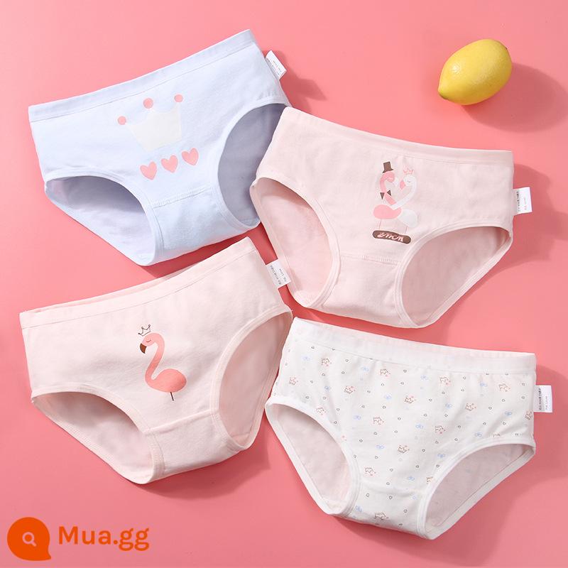 Đồ lót cotton nguyên chất cho bé gái, bé trai lớn, học sinh, quần đùi boxer tam giác trẻ em, bé gái 100% cotton không PP - Little Flamingo (tam giác 4 ​​múi)