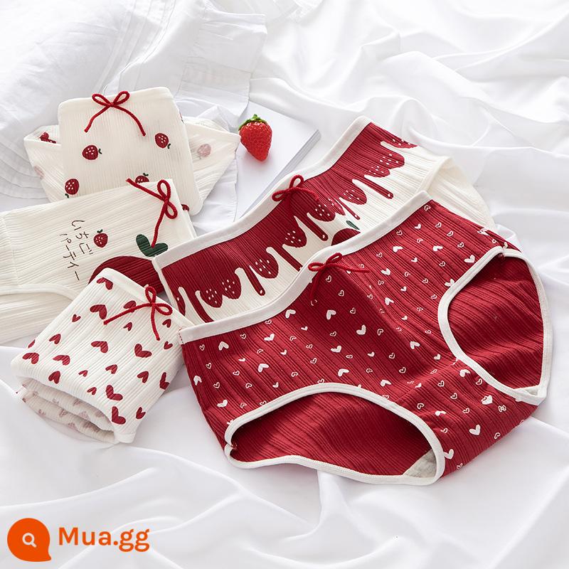 Quần lót cotton nguyên chất bé gái, tam giác trẻ em lớn, trẻ em học sinh, quần short cotton 100% không véo mông cho bé gái - Kẻ sọc đỏ [5 gói thân thiện với da]