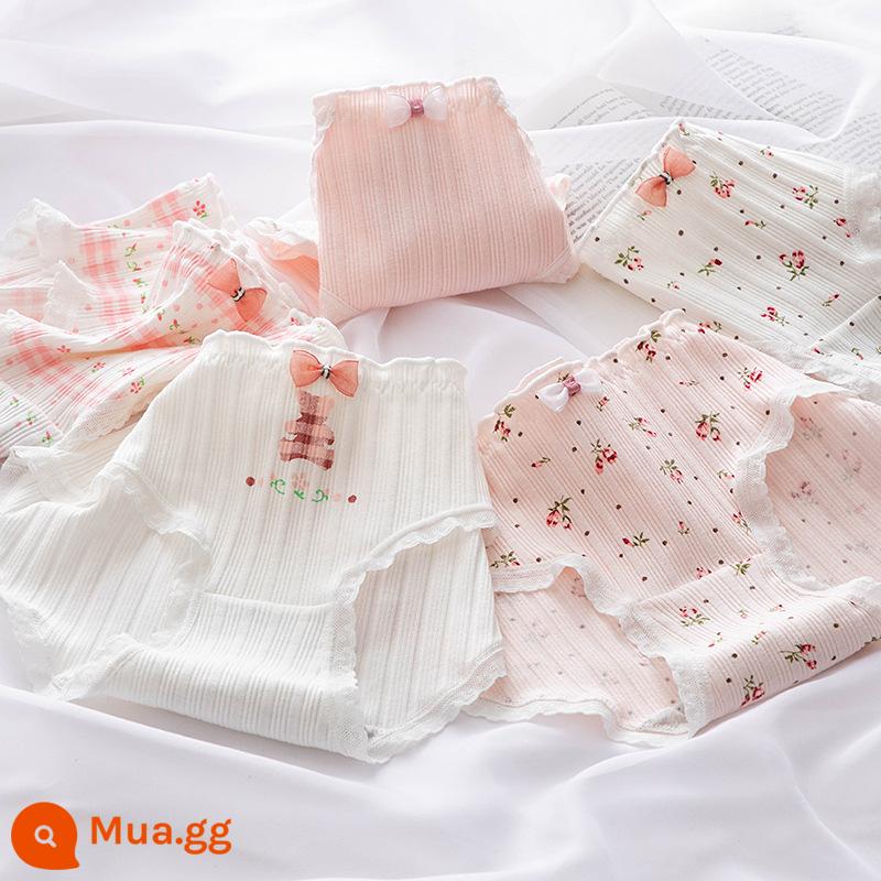 Quần lót cotton nguyên chất bé gái, tam giác trẻ em lớn, trẻ em học sinh, quần short cotton 100% không véo mông cho bé gái - Hoa hồng [5 gói thân thiện với da]