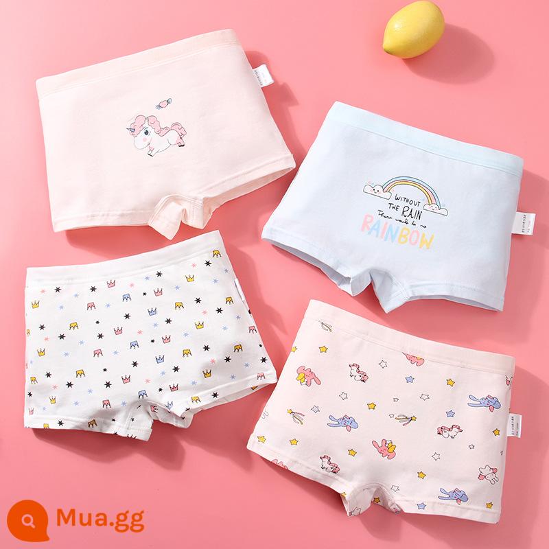 Đồ lót cotton nguyên chất cho bé gái, bé trai lớn, học sinh, quần đùi boxer tam giác trẻ em, bé gái 100% cotton không PP - Ngựa hồng (boxer 4 múi)