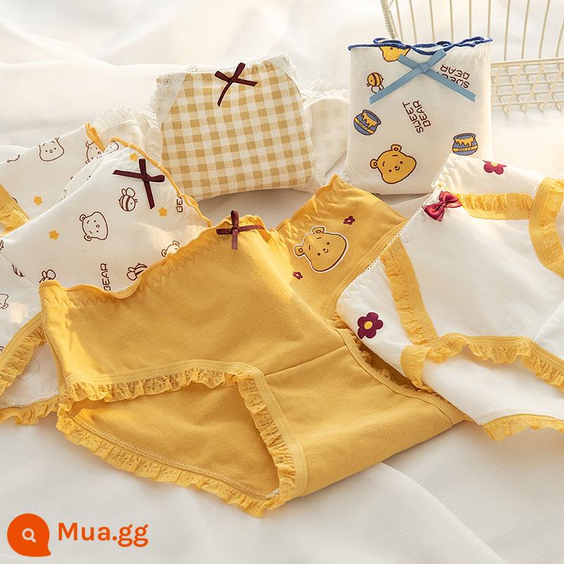 Quần lót cotton nguyên chất bé gái, tam giác trẻ em lớn, trẻ em học sinh, quần short cotton 100% không véo mông cho bé gái - Ong Vàng [5 Gói Thân Thiện Với Da]