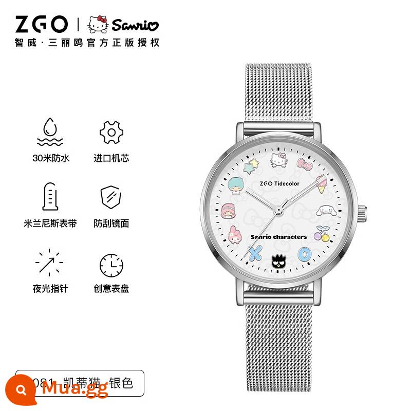 Sanrio Watch Xiaoxiang Watch Watch New Niche Light Tính khí sang trọng Nhiệt độ nhỏ Dial Birthday Birthday - [HelloKitty]2081Hello-Silver