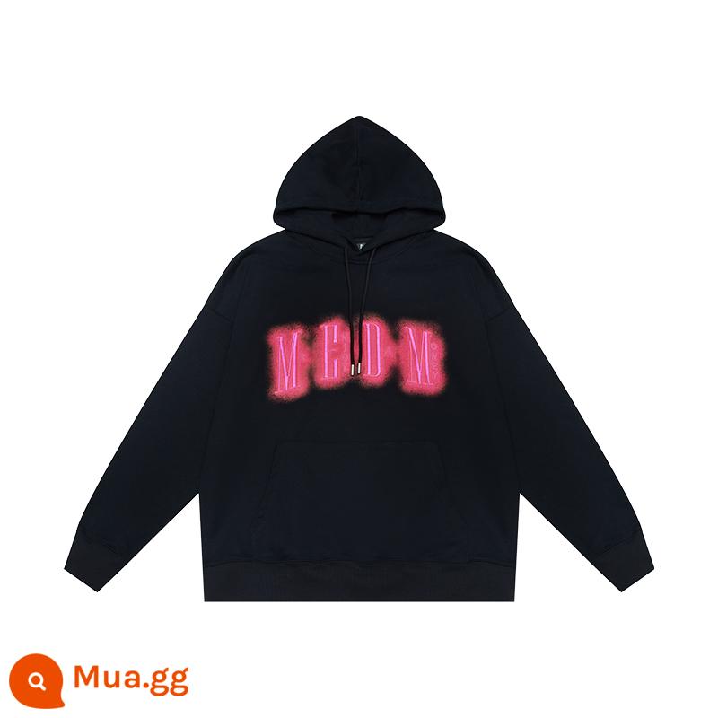 MEDM neon thêu áo thun chui đầu áo hoodie nam mùa thu đông Mỹ cotton dày giản dị cặp đôi người mẫu Wang Hedi cùng phong cách - đen (đốm)