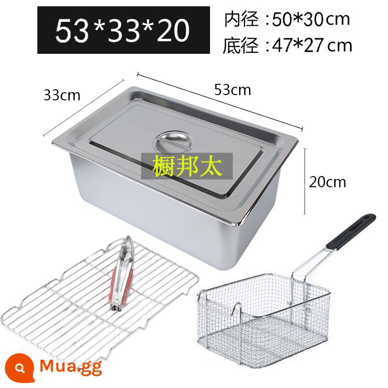 Chảo inox hình chữ nhật gian hàng thương mại gas chiên xiên rán đặc biệt nồi lưới chống dính dày nồi vuông - Nồi 12 lít bộ 4 chiếc dày 1.0, cao nắp 20+