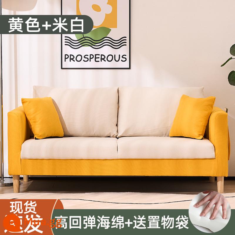 Sofa căn hộ nhỏ đơn giản hiện đại nhà cho thuê phòng ngủ căn hộ phòng khách đơn giản Bắc Âu ba người sofa đôi nhỏ - Vàng + trắng nhạt [kiểu xốp]