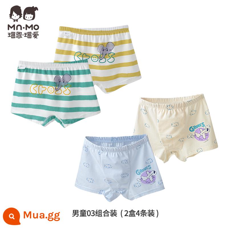 Mao En Mao love bé trai quần sịp boxer cotton cotton trẻ em quần short boxer bé trai tuổi teen - Bộ bé trai 03 2 hộp 4 món