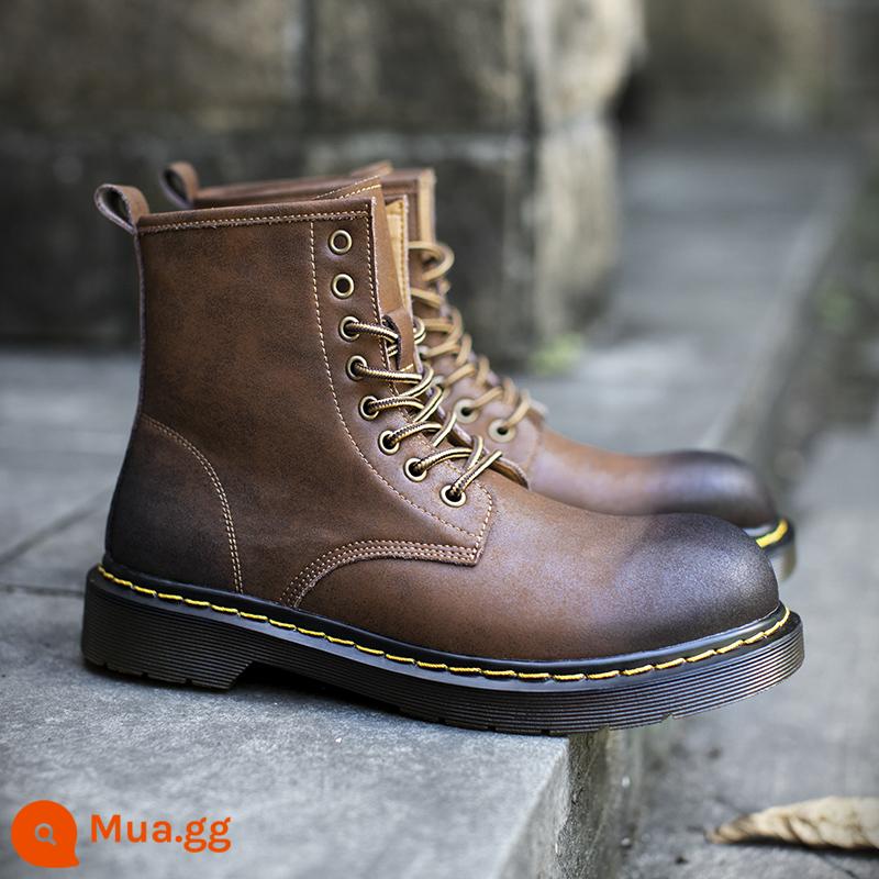 Martin Boots Male Plus Velvet Watter Winter British Xu hướng giữa -Tube Giày da cao Giày da nam - Kangjue-76799-nâu