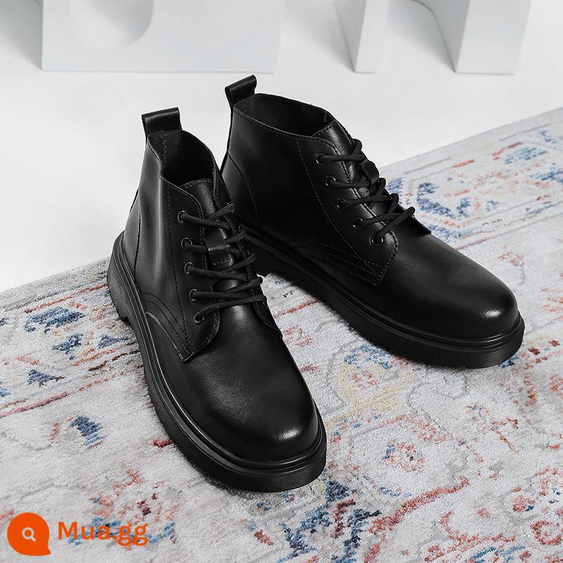 Martin Boots Male Plus Velvet Watter Winter British Xu hướng giữa -Tube Giày da cao Giày da nam - DF-Kangjue M16-Đen